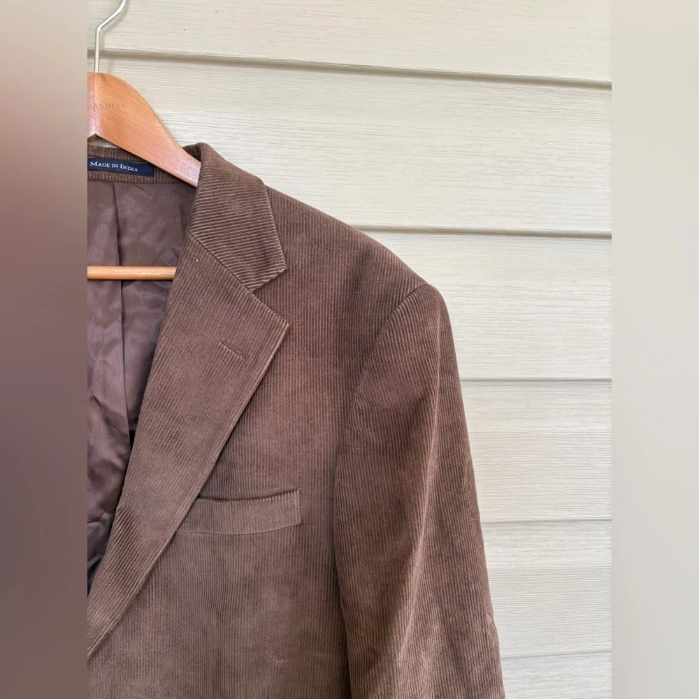 LANDS END brown corduroy blazer men’s sport coat jacket fall sz 44 L like new
